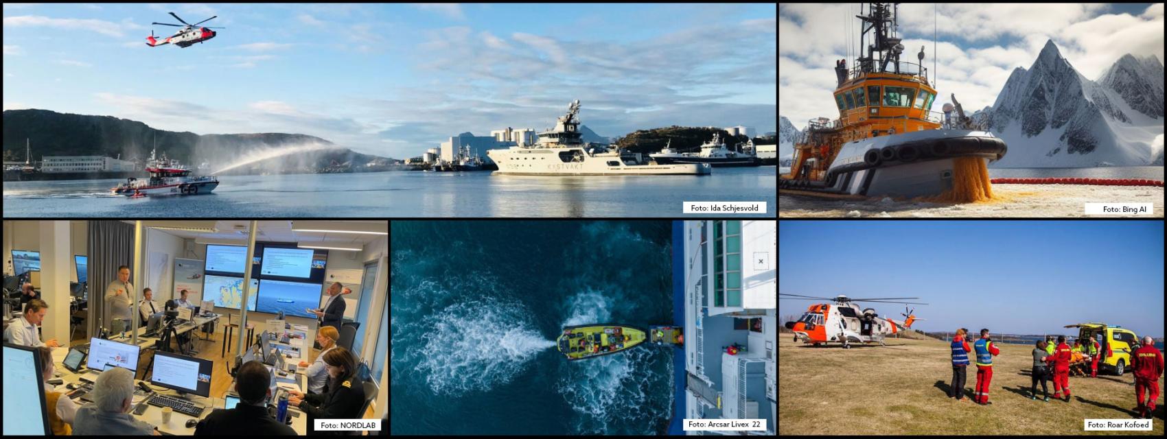 Bilder fra øvelse til havs og på land. Fotomontasje.